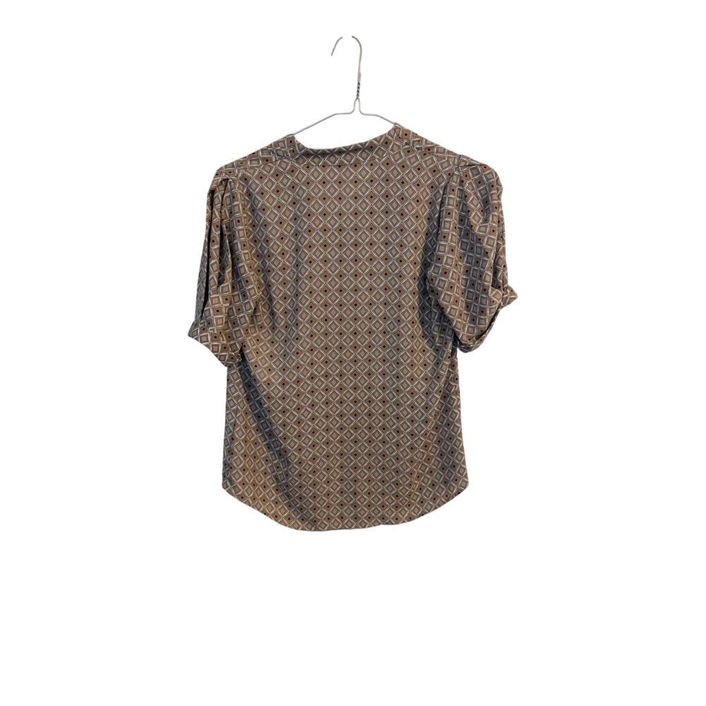 Calvin Klein Womens XS Brown Black Grid Print Blouse Button Front Top EUC - Picture 3 of 4